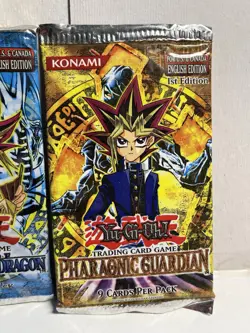 3 Old 1996 YUGIOH Sealed Blue Eyes White Dragon Pack & 2 1st Pharaonic Guardian! - Image 4