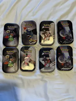 Pokemon TCG 8x Unova White Flare Black Bolt Mini Tins OPENED NO PACKS - Image 1