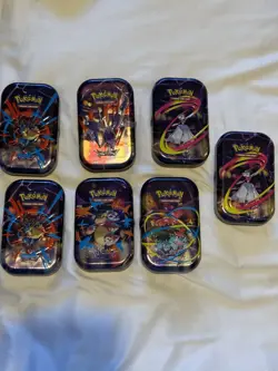 Pokemon TCG 7x Mega Heroes Mini Tin Bundle EMPTY NO PACKS - Image 1
