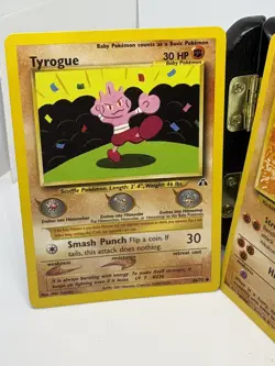 Vintage Pokemon TCG #22/62 Hitmonlee Fossil #66/75 Tyrogue Neo Discovery LP - Image 2