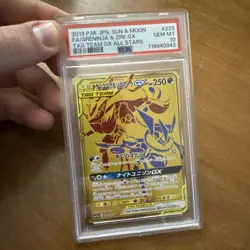 PSA 10 Greninja Zoroark GX Tag Team Gold Full Art 223 Japanese Pokemon 2019 - Image 1
