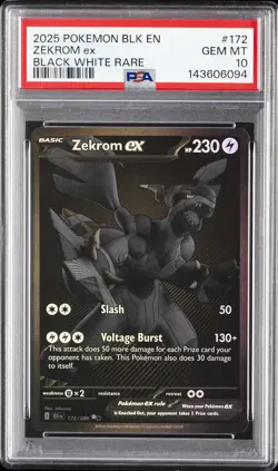 2025 POKEMON BLK EN-BLACK BOLT BLACK WHITE RARE #172 ZEKROM EX PSA 10 - Image 1