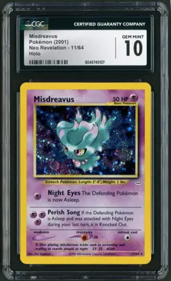 2001 Pokemon Neo Revelation Misdreavus Unlimited Holo Rare 11/64 CGC Gem Mint 10 - Image 1