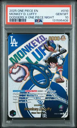 2025 ONE PIECE PROMOS DODGERS X ONE PIECE NIGHT #010 MONKEY D. LUFFY PSA 10 - Image 1