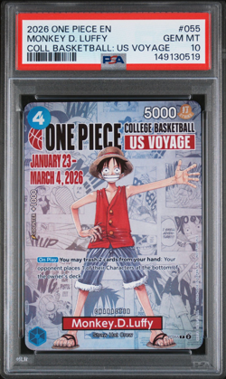 2026 ONE PIECE PROMOS COLLEGE BASKETBALL : US VOYAGE MONKEY D. LUFFY PSA 10 - Image 1