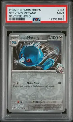 PSA 9: 2025 POKEMON DRI EN-DESTINED RIVALS | REVERSE HOLO STEVEN'S METANG 144 - Image 1
