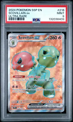 2024 POKEMON SSP EN-SURGING SPARKS ULTRA RARE #216 SCOVILLAIN EX PSA 9 - Image 1