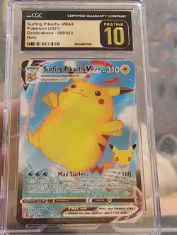 CGC 10 Surfing Pikachu Vmax 009/025 Holo Celebrations Pokemon Pristine - Image 1