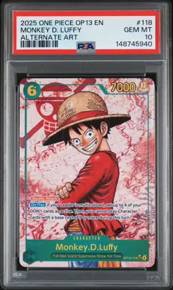 Monkey D. Luffy 118 Alternate Art One Piece PSA 10 OP13 Carry on His Will #118 - Image 4