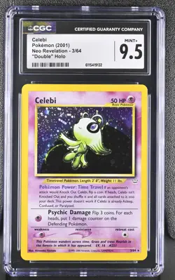 CGC 9.5 MINT+ Celebi 2001 Neo Revelation 3/64 "Double" Holo Pokemon Card - Image 1