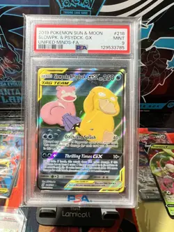 2019 POKEMON SUN & MOON UNIFIED MINDS #218 FULL ART/SLOWPOKE E PSYDUCK GX PSA 9 - Image 1