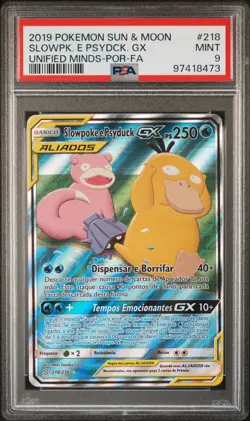 2019 POKEMON SUN & MOON UNIFIED MINDS #218 FULL ART/SLOWPOKE E PSYDUCK GX PSA 9 - Image 1