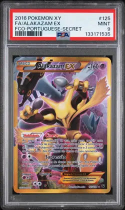 2016 POKEMON XY FATES COLLIDE PORTUGUESE-SECRET #125 FULL ART/ALAKAZAM EX PSA 9 - Image 1