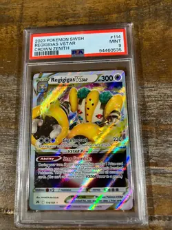 Pokemon 2023 Crown Zenith REGIGIGAS Vstar #114 PSA 9 Mint RARE - Image 1