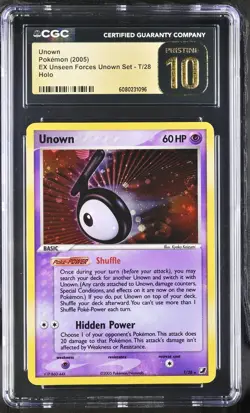 CGC 10 PRISTINE Unown 2005 EX Unseen Forces T/28 Holo SWIRL Pokemon Card - Image 1