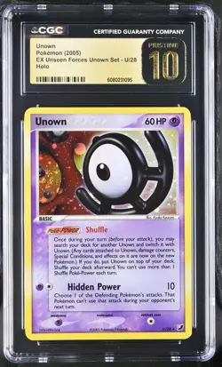CGC 10 PRISTINE Unown 2005 EX Unseen Forces U/28 Holo SWIRL Pokemon Card - Image 1