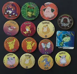 15 X Pokemon Battle Discs Original Kanto Hasbro Battle Coin Stak Tazo Mixed Pika - Image 1