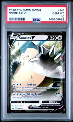 2020 POKEMON SWORD & SHIELD #141 SNORLAX V PSA 10 - Image 1