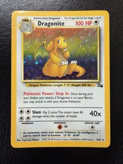 1999 Pokemon Fossil Dragonite Holo Rare 4/62 HP-DMG - Image 1