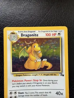 1999 Pokemon Fossil Dragonite Holo Rare 4/62 HP-DMG - Image 2