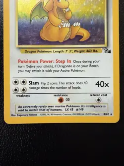 1999 Pokemon Fossil Dragonite Holo Rare 4/62 HP-DMG - Image 4