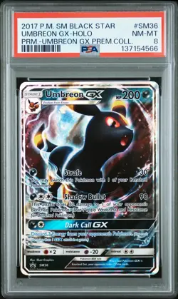 2017 POKEMON SM BLACK STAR PROMO UMBREON GX PREM COLL UMBREON GX-HOLO PSA 8 - Image 1