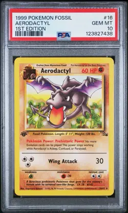 1999 POKEMON FOSSIL #16 AERODACTYL 1ST EDITION PSA 10 - Image 1
