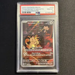 Pokemon 2025 Destined Rivals Team Rockets Meowth Card 203/182 PSA 10 Gem Mint - Image 1