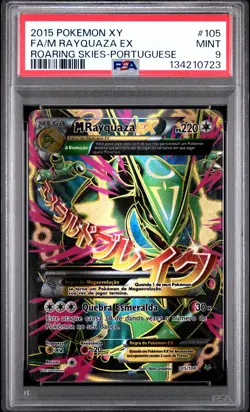 2015 POKEMON XY ROARING SKIES PORTUGUESE #105 FULL ART/M RAYQUAZA EX PSA 9 - Image 1