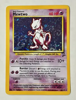 Pokemon TCG Mewtwo Holo Rare 10/102 Base Set 2 (NM) + rare Swirl pattern on holo - Image 1