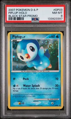 2007 POKEMON DIAMOND & PEARL BLACK STAR PROMO #DP03 PIPLUP-HOLO PSA 8 - Image 1