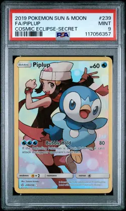2019 POKEMON SUN & MOON COSMIC ECLIPSE SECRET #239 FULL ART/PIPLUP PSA 9 - Image 1