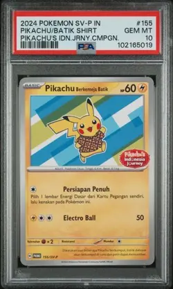 2024 POKEMON INDONESIAN SV-P PROMO #155 PIKACHU IN BATIK SHIRT PSA 10 - Image 1