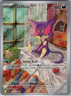 Pokemon TCG Purrloin Card 136/086 Illustration Rare, Sv: White Flare NM - Image 1