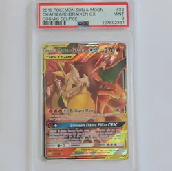 2019 POKEMON SUN & MOON COSMIC ECLIPSE #22 CHARIZARD & BRAIXEN GX PSA 9 - Image 1