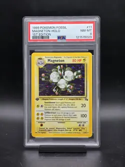 1999 POKEMON FOSSIL 1ST EDITION #11 MAGNETON-HOLO PSA 8 - Image 1