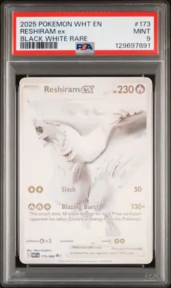 2025 POKEMON WHT EN-WHITE FLARE BLACK WHITE RARE #173 RESHIRAM EX PSA 9 - Image 1