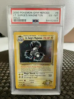 PSA 6 EXC NM GYM HEROES 8 LT. SURGE'S MAGNETON POKEMON CARD WOTC HOLO - Image 1