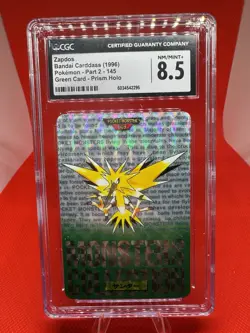 1996 POKEMON JPN BANDAI CARDDASS #145 ZAPDOS PRISM HOLO CGC 8.5 MINT+ TCG - Image 1