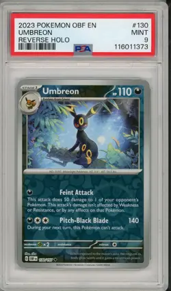 2023 Pokemon OBF EN Umbreon Reverse Holo #130 PSA 9 - Image 1