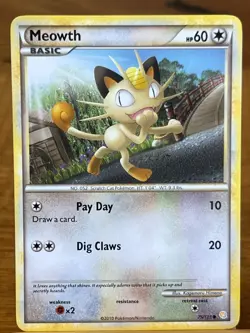 Pokemon TCG Meowth 75/123 HeartGold & SoulSilver Common LP - Image 1