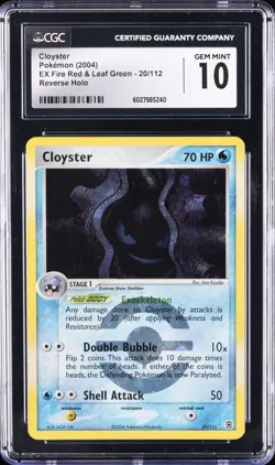 2004 POKEMON EX FIRE RED & LEAF GREEN REVERSE HOLO CLOYSTER CGC 10 GEM MINT - Image 1
