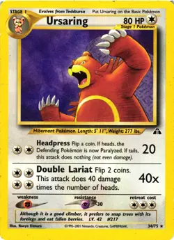 Pokemon TCG Neo Discovery Ursaring Non Holo Rare 34/75 Unlimited DMG - Image 1