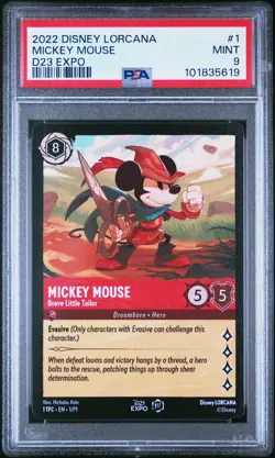 2022 DISNEY LORCANA PROMO D23 EXPO #1 MICKEY MOUSE - BRAVE LITTLE TAILOR PSA 9 - Image 1