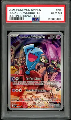 PSA 10 GEM MINT Team Rocket's Wobbuffet 203 ETB Promo Pokemon Card - Image 1