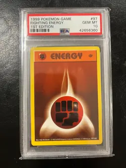 1999 Pokemon Base Set 97/102 Fighting Energy PSA 10 1st Edition Shadowless gemmt - Image 1