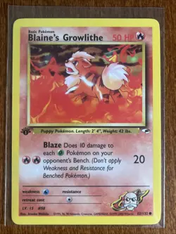 [LP+/NM] 2000 Pokemon Gym Heroes Blaine's Growlithe 1st Edition #62/132 - Image 1