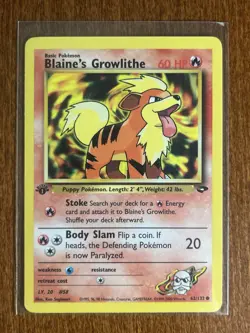 [LP+/NM] 2000 Pokemon Gym Challenge Blaine's Growlithe 1st Edition #62/132 - Image 1
