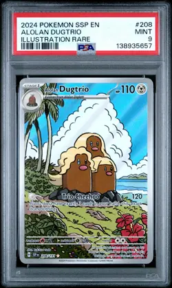 2024 POKEMON SSP EN-SURGING SPARKS 208 ALOLAN DUGTRIO ILLUSTRATION RARE PSA 9 - Image 1