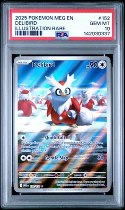 2025 POKEMON MEG EN-MEGA EVOLUTION ILLUSTRATION RARE #152 DELIBIRD PSA 10 - Image 1